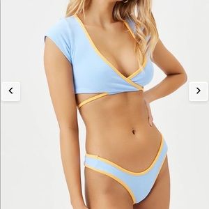 Blue & orange terry cloth bikini set